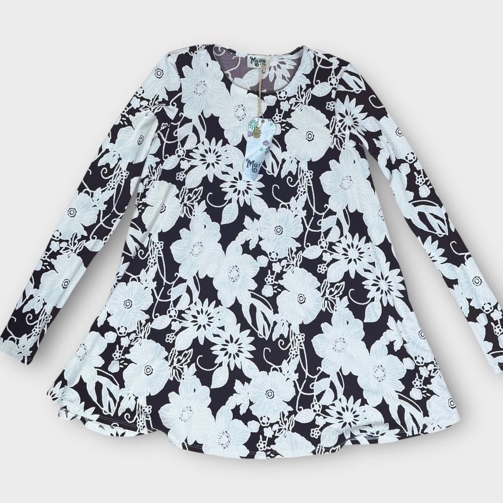 Show Me Your Mumu Tyler Tunic Dress XS Floral White Brown Long Sleeve Mini‎